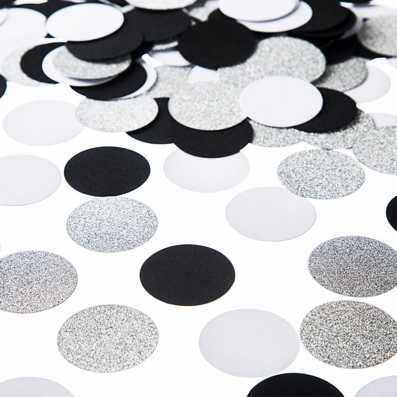MOWO Glitter Paper Circle Dots Confetti Wedding Birthday Theme Party Table Decoration Glitter Silver  Black and White  1.2 inch  200pc - Image 3